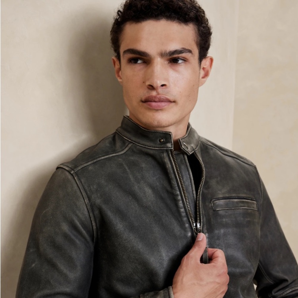 NWT Banana Republic Calvo Leather Jacket - Weathered Gray/Black